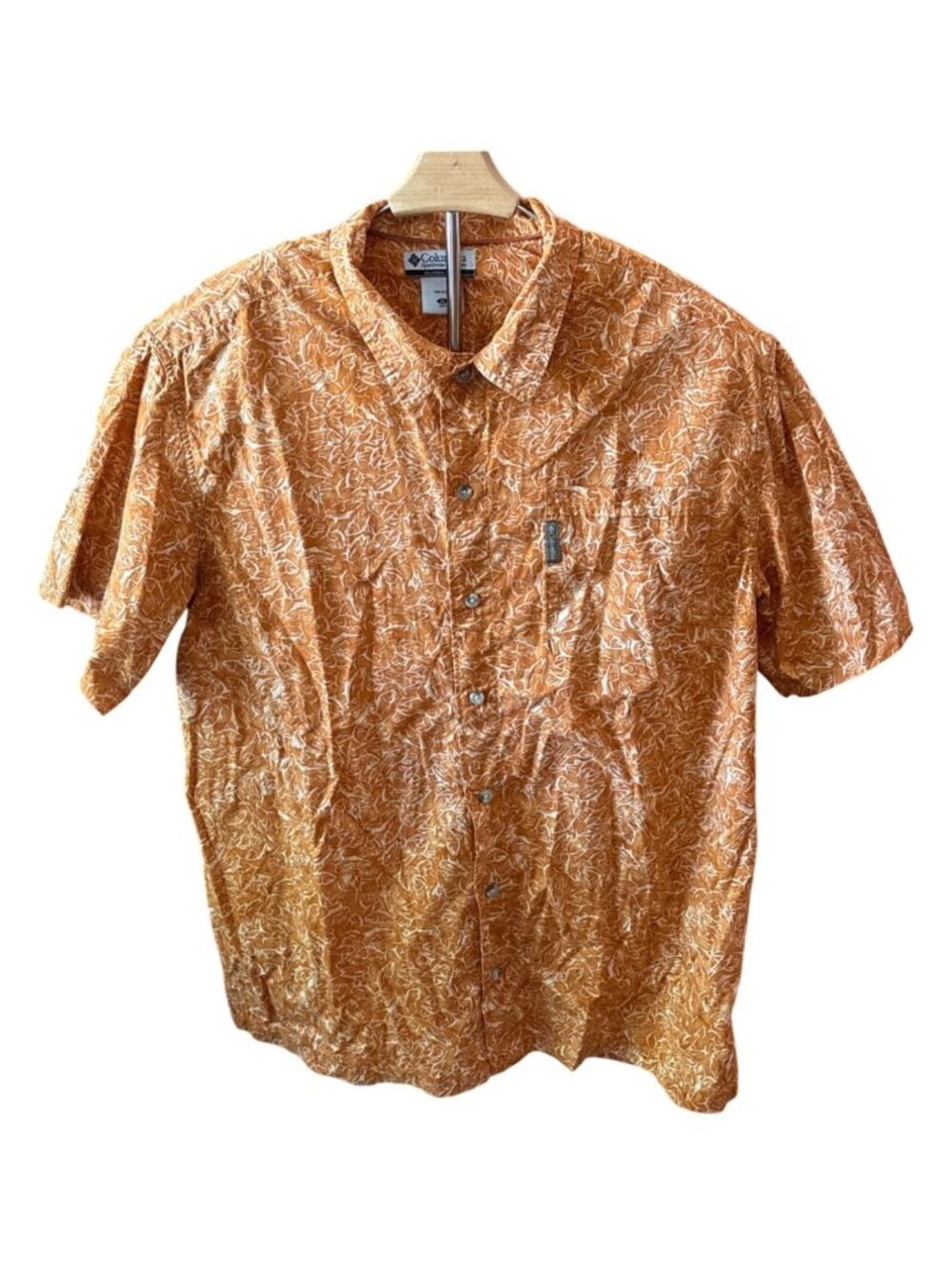 Columbia Shirt Mens XL Fish Print Button Short Sleeve Orange Pocket Resort